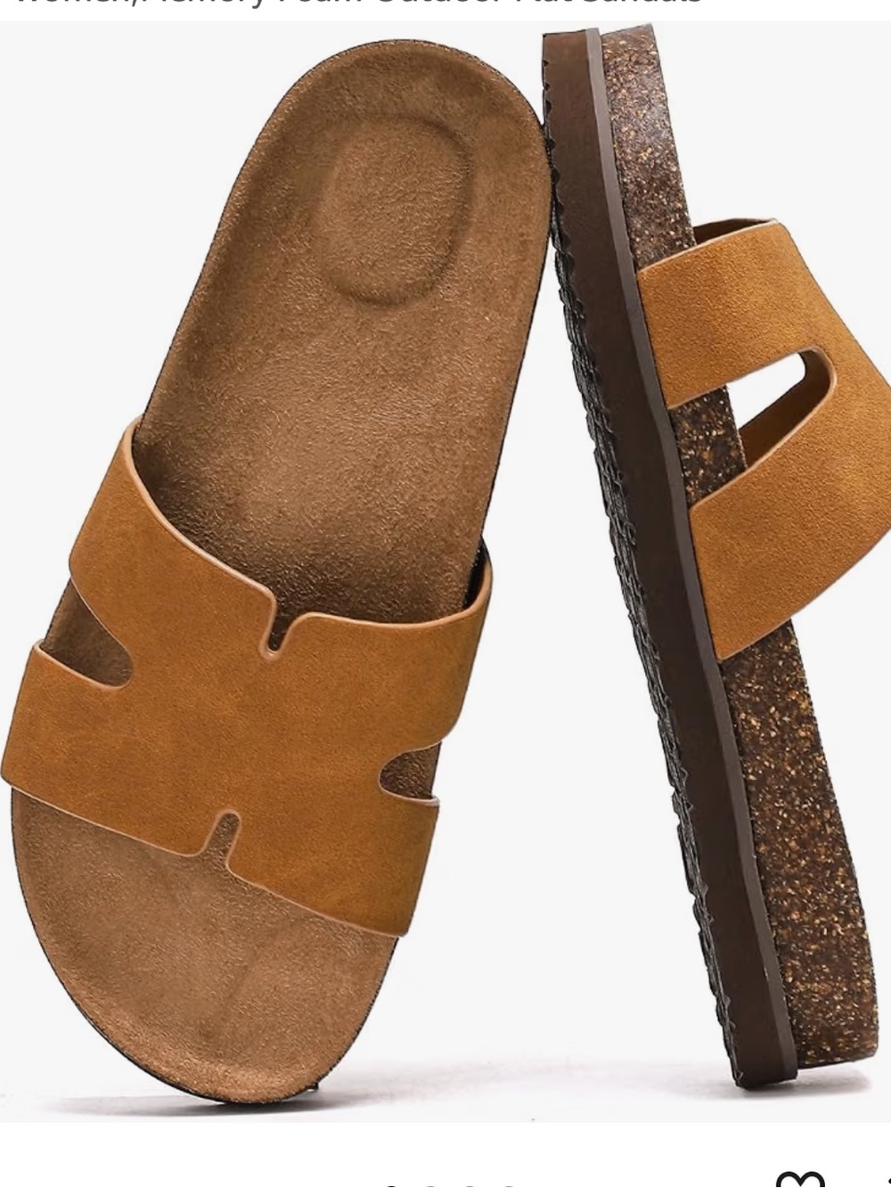 Women's Suede Slide Sandals in Tan with Cork Footbed